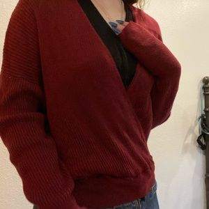 red/burgundy v neck sweater